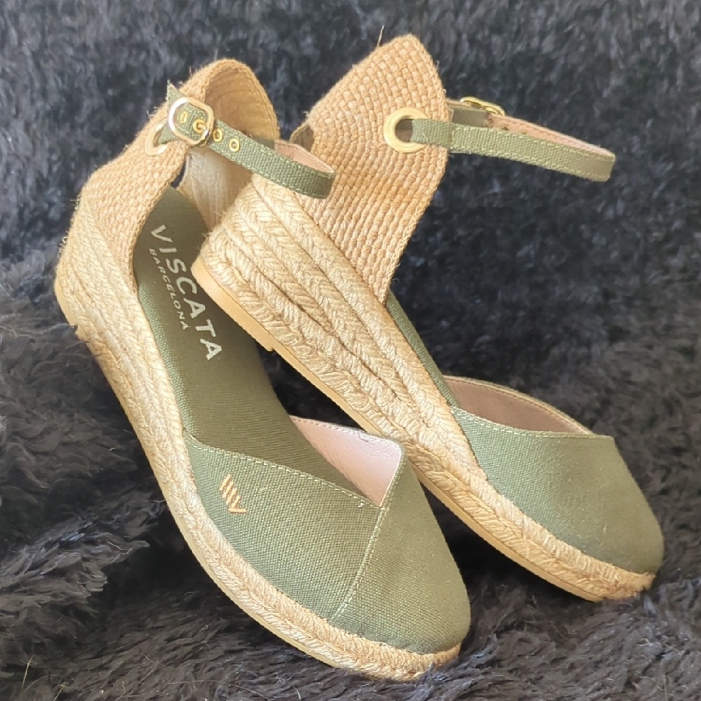 Viscata Barcelona Olive Espadrille Wedges - Picture 2 of 9